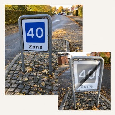 Zone skilt E53/E54 40 km/t dobbelt + lav galge Zone skilt E53/E54 40 km/t dobbelt + lav galge